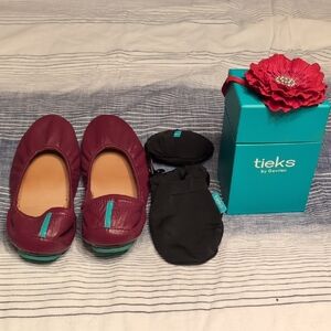 Tieks Burgundy Ballet Flats with Teal Accents